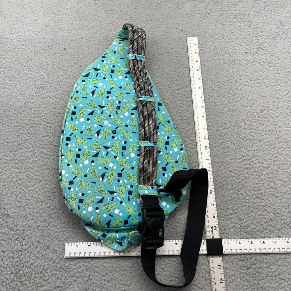 KAVU Rope Bag Crossbody Blue Cactus Geometric Print Canvas Sling Travel Backpack